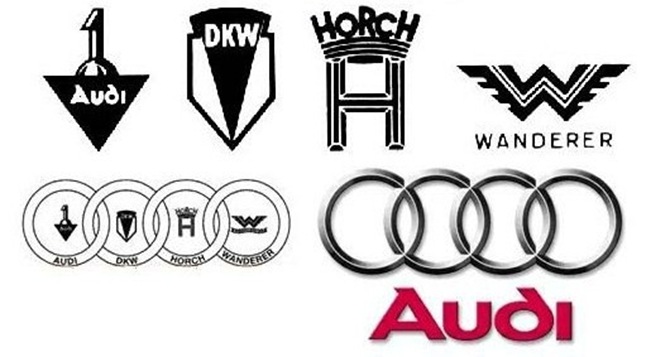 The Audi emblem is four overlapping rings that represent the four Marques of